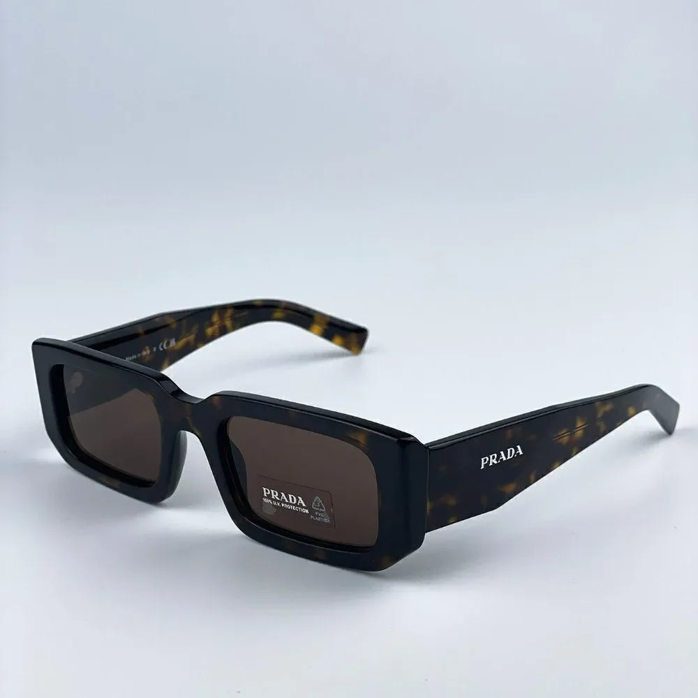 NEW Prada PR06YS 2AU8C1 Havana Tortoise Dark Brown Rectangle Unisex Sunglasses
